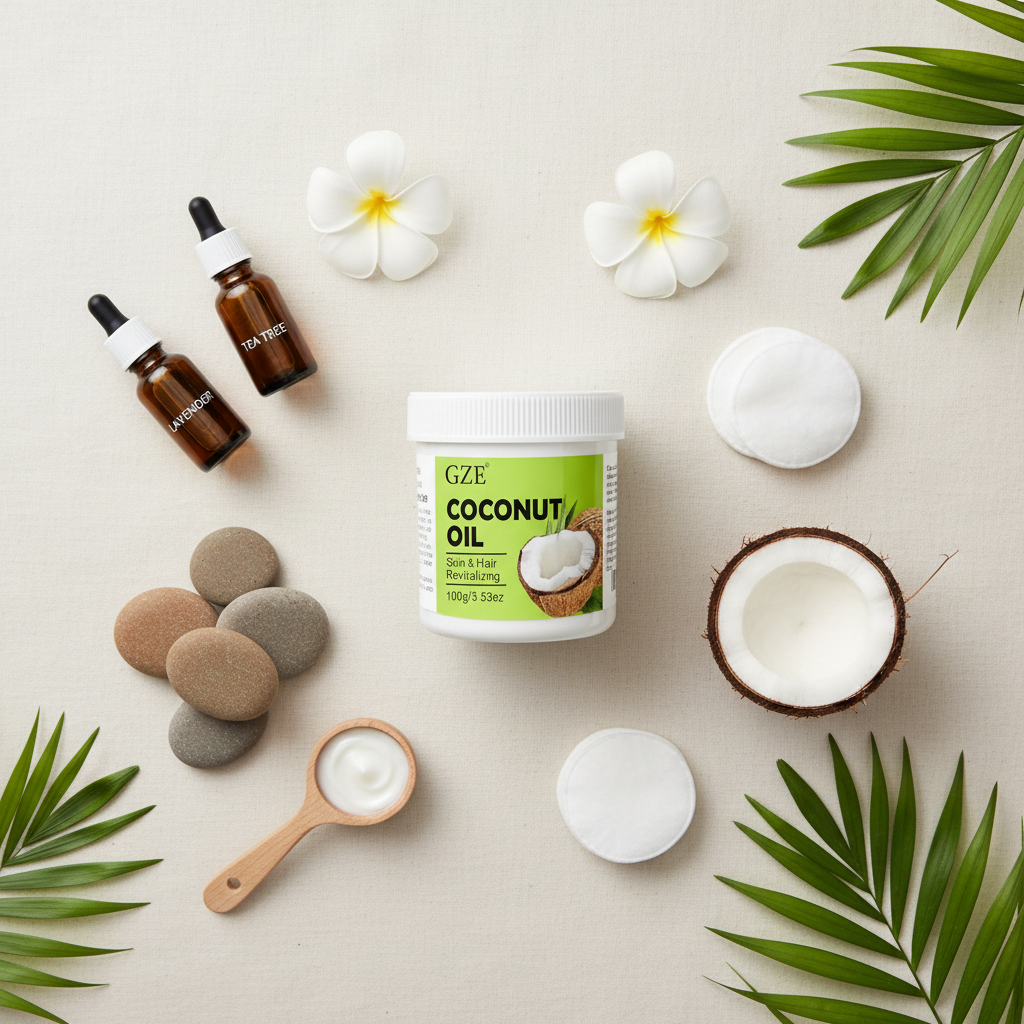 Aceite de Coco GZE - Mockup Flat Lay